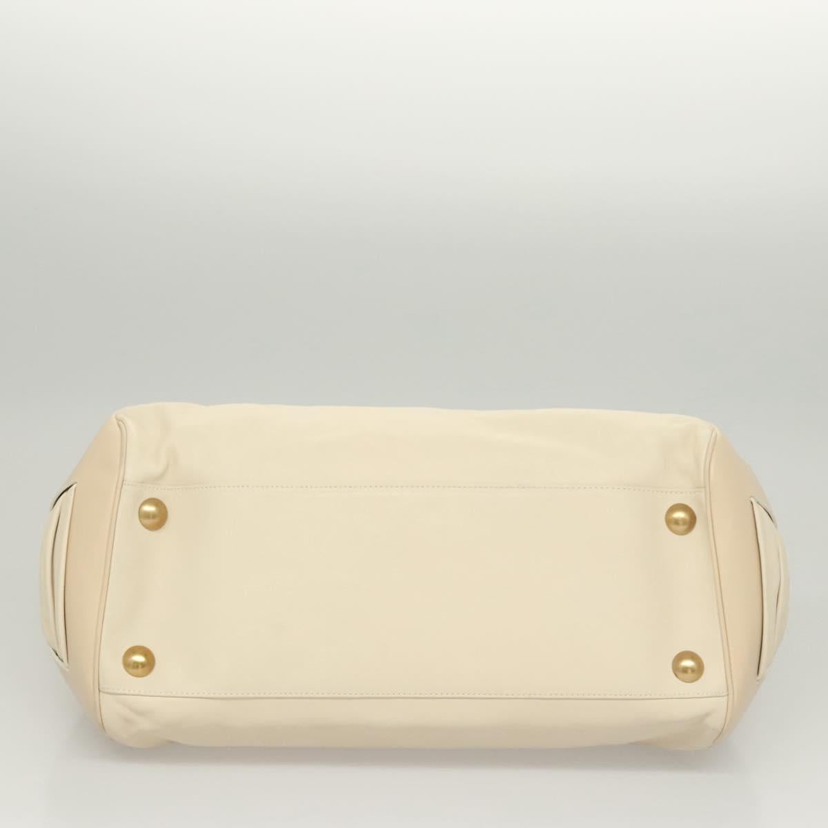 Salvatore Ferragamo Gancini Shoulder Bag Leather Ivory Gold Auth 121471