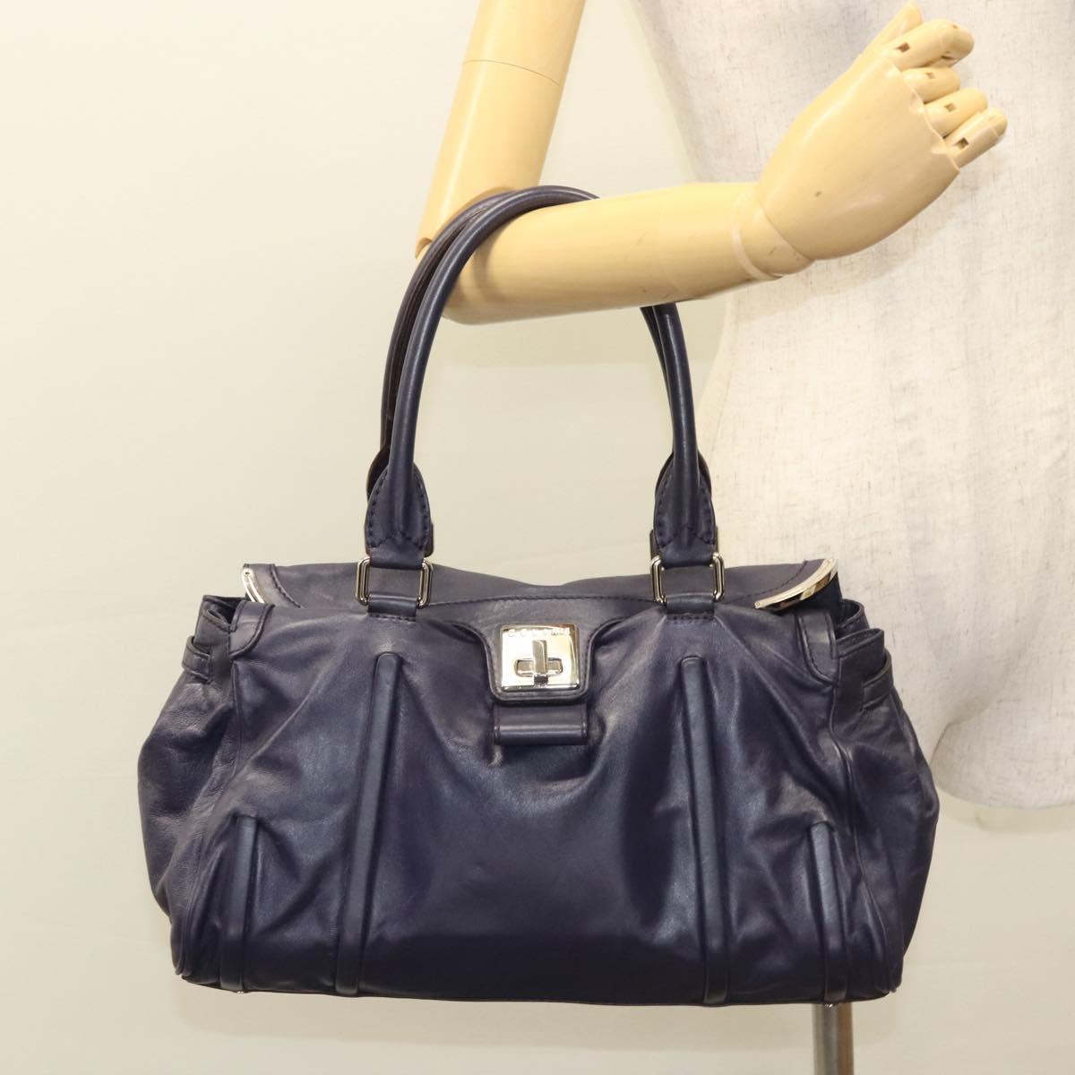 CELINE Shoulder Bag Leather Purple Silver Auth 121477