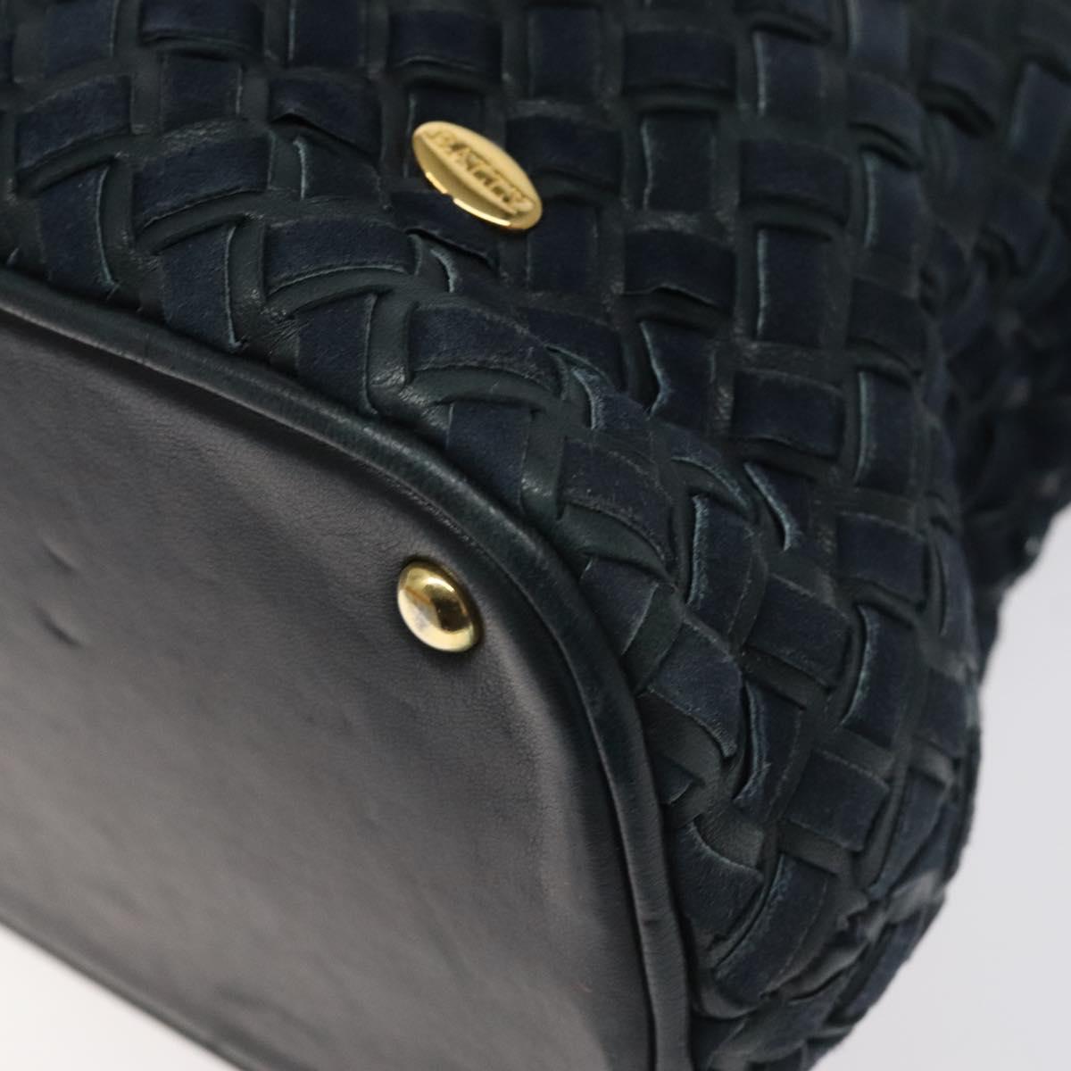 BALLY Shoulder Bag Leather Navy Gold Auth 121482