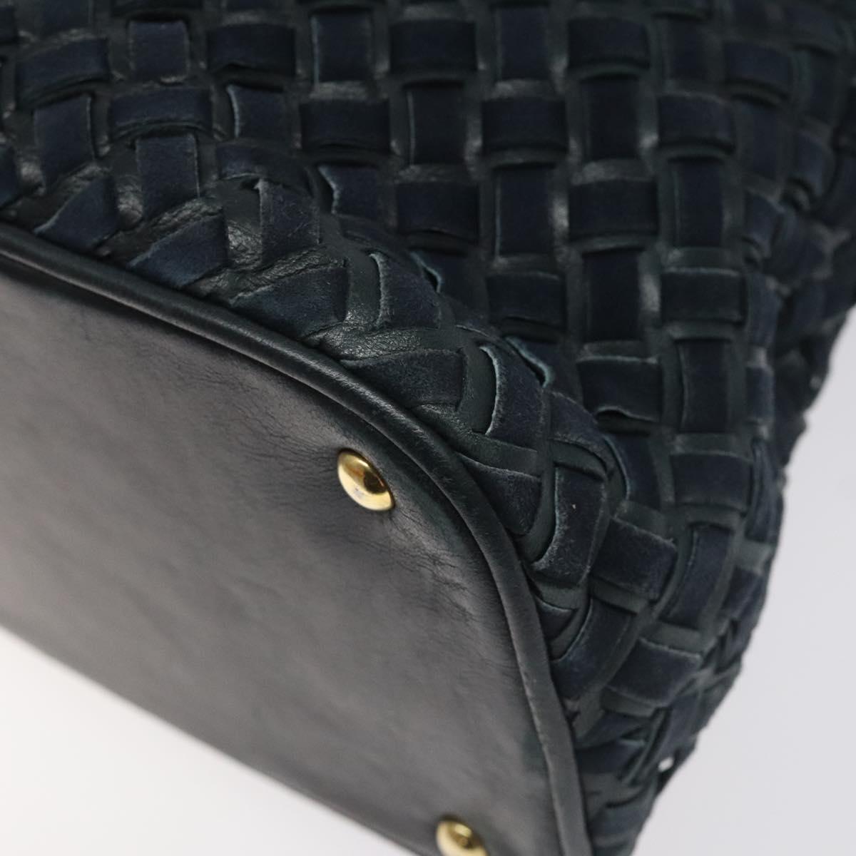 BALLY Shoulder Bag Leather Navy Gold Auth 121482