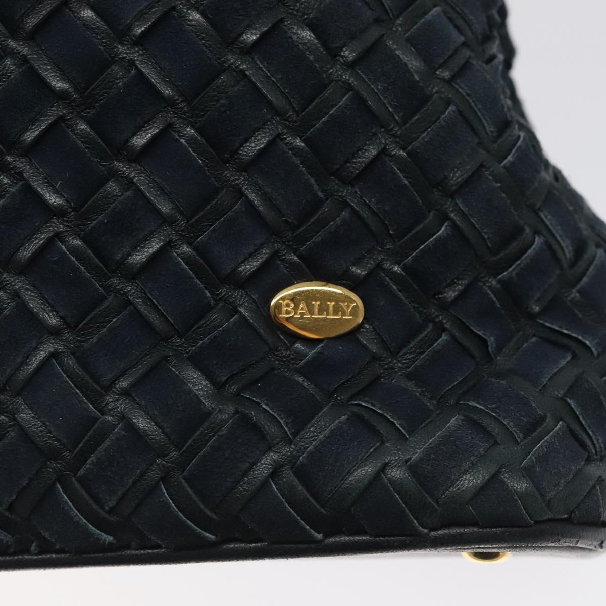 BALLY Shoulder Bag Leather Navy Gold Auth 121482