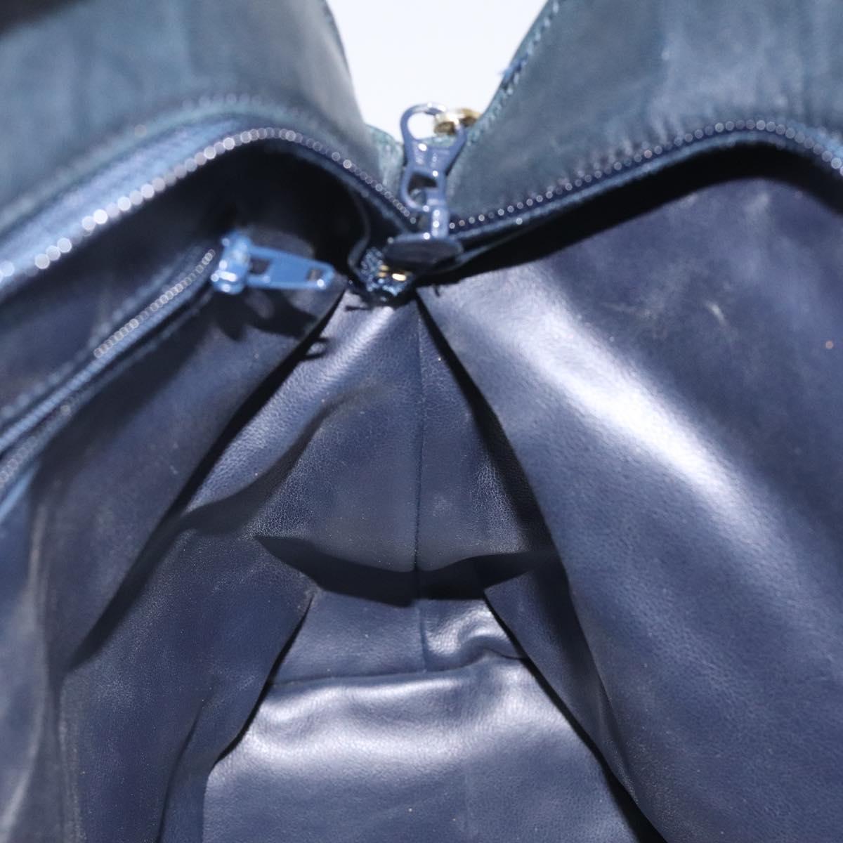 BALLY Shoulder Bag Leather Navy Gold Auth 121482