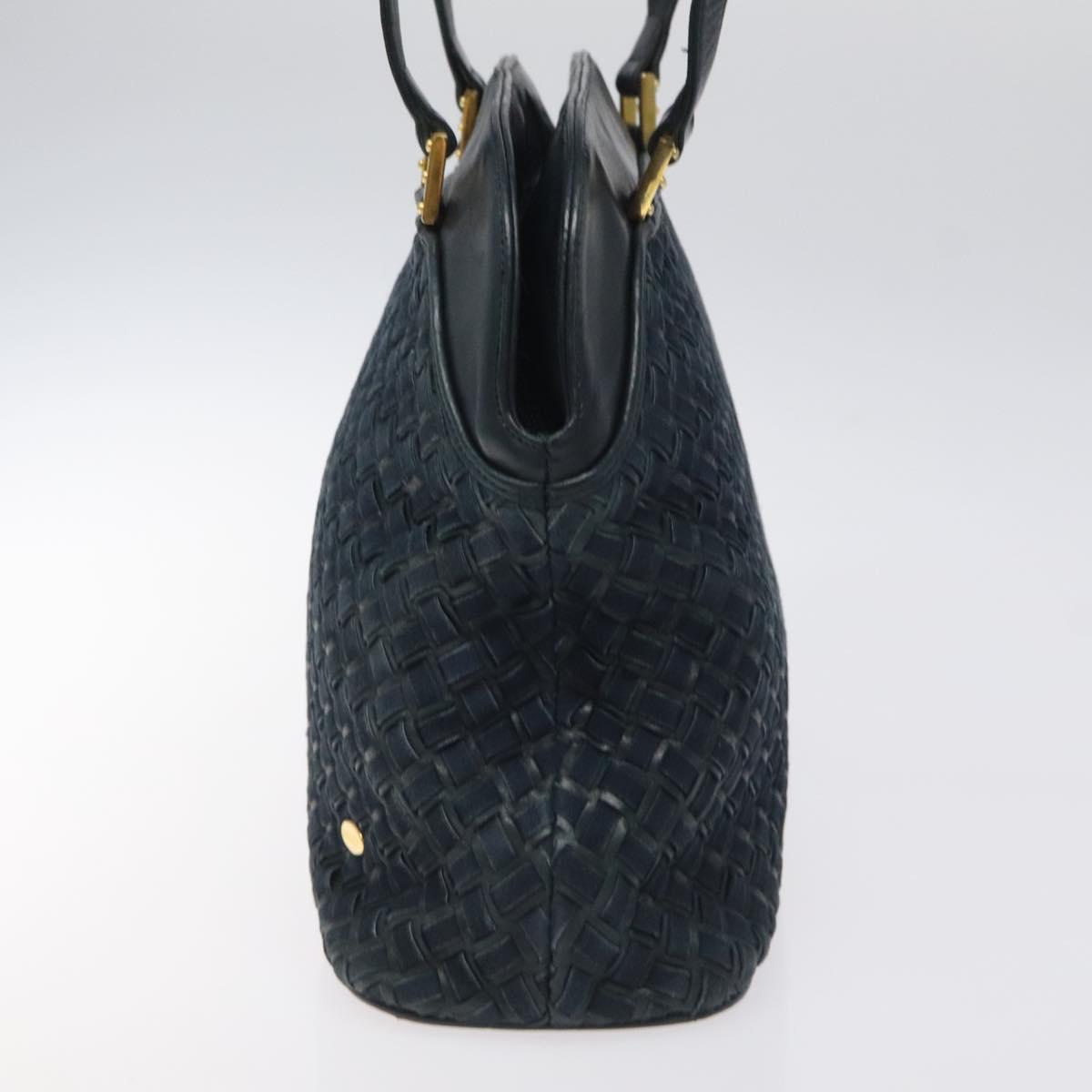 BALLY Shoulder Bag Leather Navy Gold Auth 121482