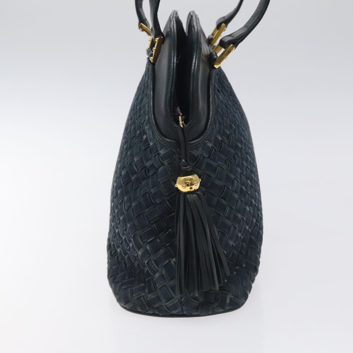 BALLY Shoulder Bag Leather Navy Gold Auth 121482