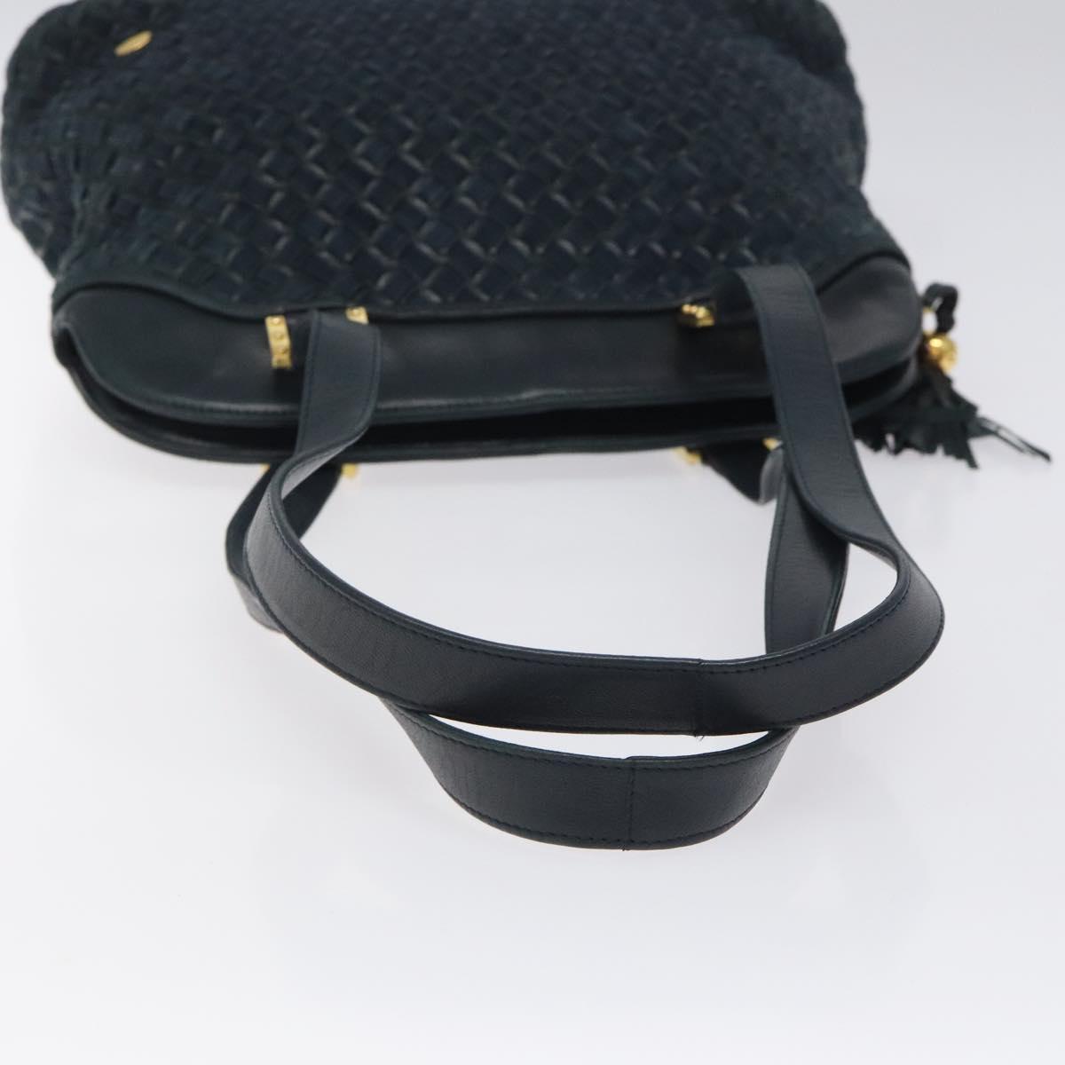 BALLY Shoulder Bag Leather Navy Gold Auth 121482