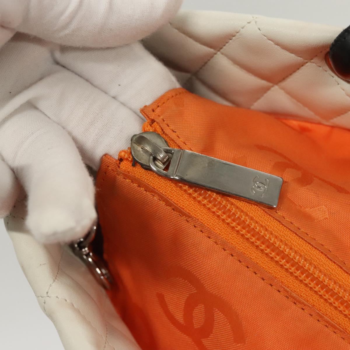 CHANEL Matelasse Cambon Line COCO Mark Tote Bag Lamb Skin White CC Auth 121507