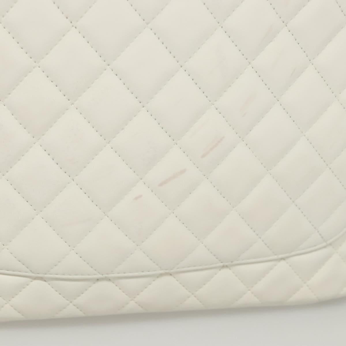 CHANEL Matelasse Cambon Line COCO Mark Tote Bag Lamb Skin White CC Auth 121507