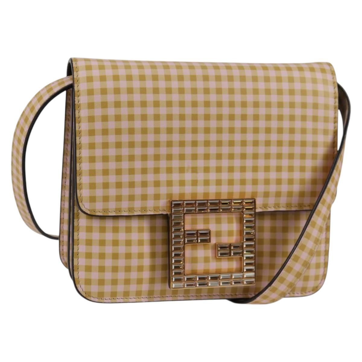 FENDI Shoulder Bag Leather Beige Gold Auth 121511M
