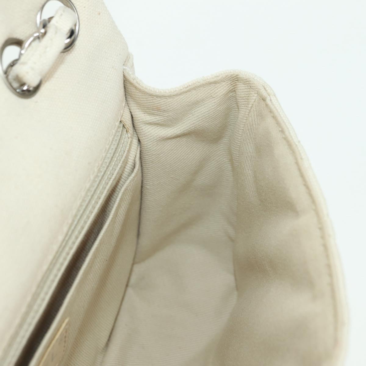 CHANEL Matelasse Chain Shoulder Bag Canvas White Silver CC Auth 121513