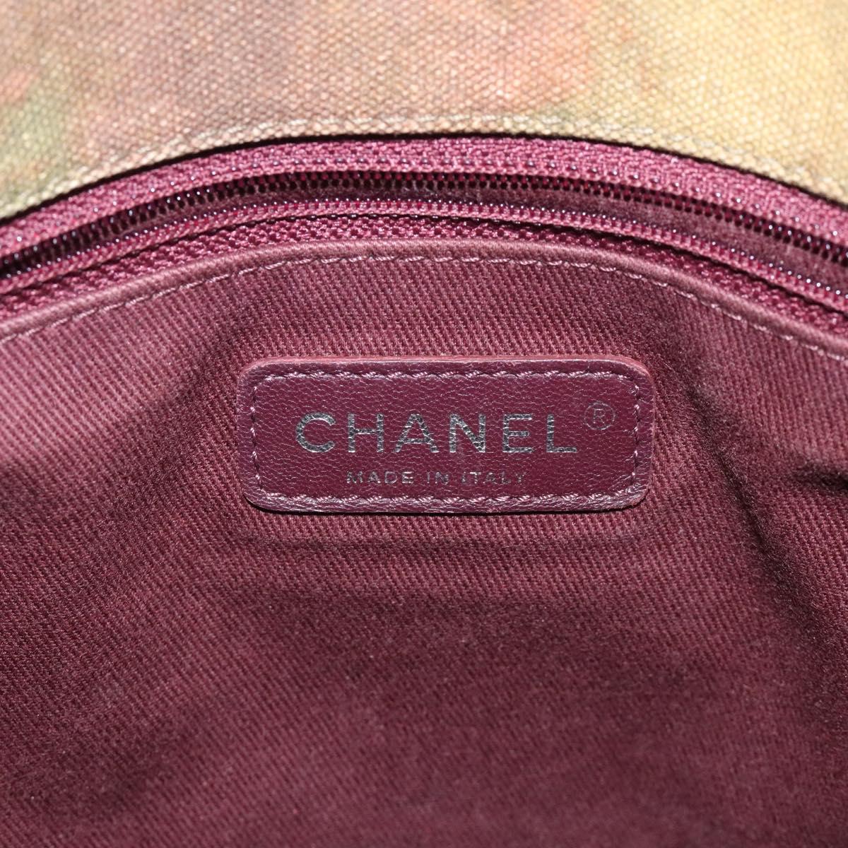 CHANEL Embroidery Graffiti Shoulder Bag Canvas Leather Khaki CC Auth 121519SV