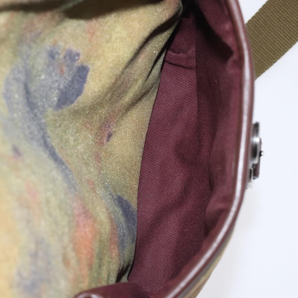 CHANEL Embroidery Graffiti Shoulder Bag Canvas Leather Khaki CC Auth 121519SV