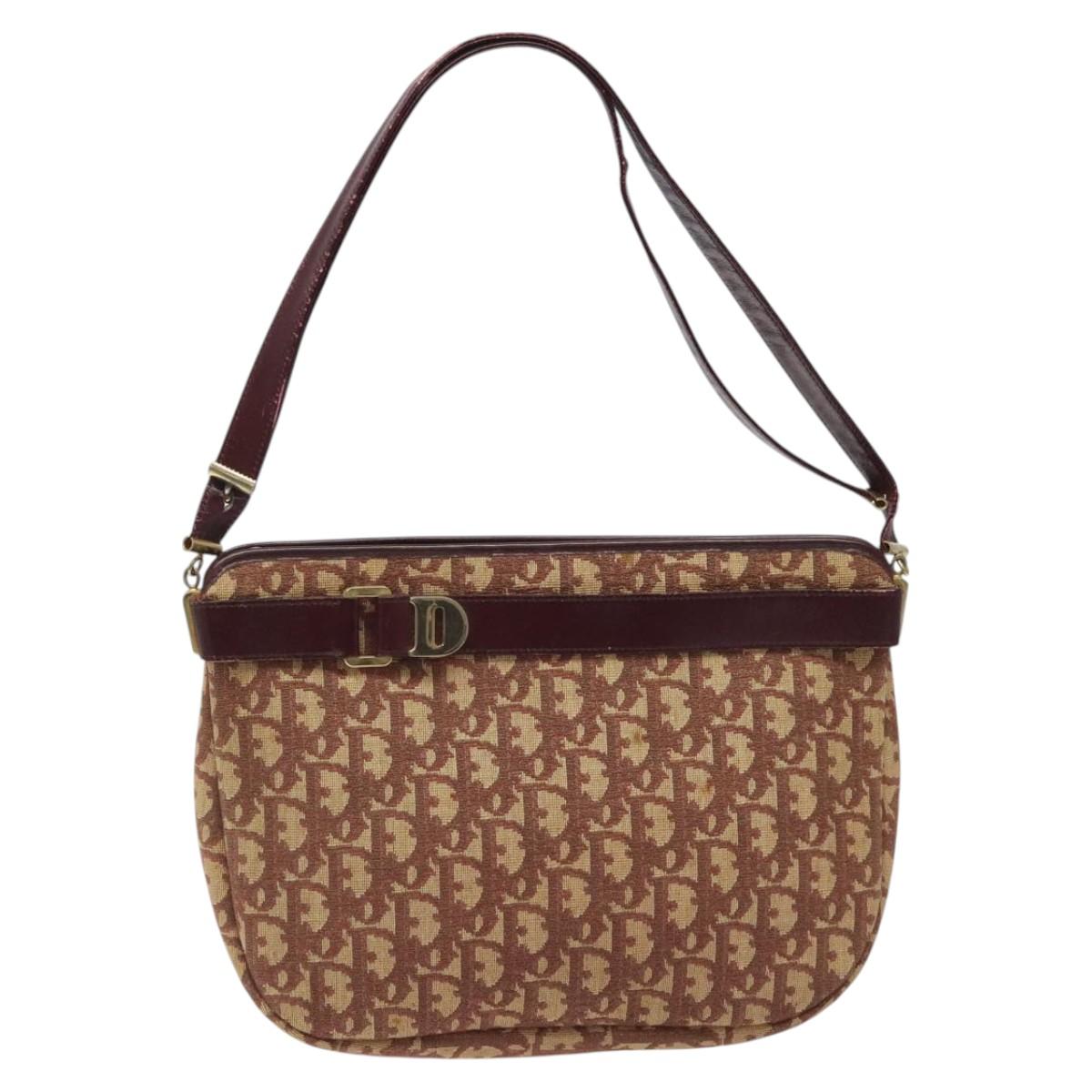 Christian Dior Trotter Canvas Shoulder Bag Red Gold Auth 121548