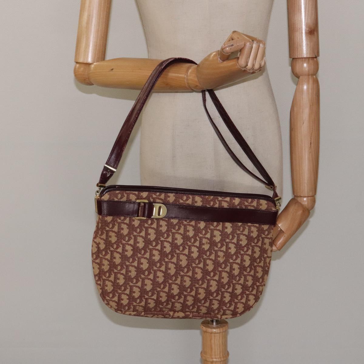 Christian Dior Trotter Canvas Shoulder Bag Red Gold Auth 121548