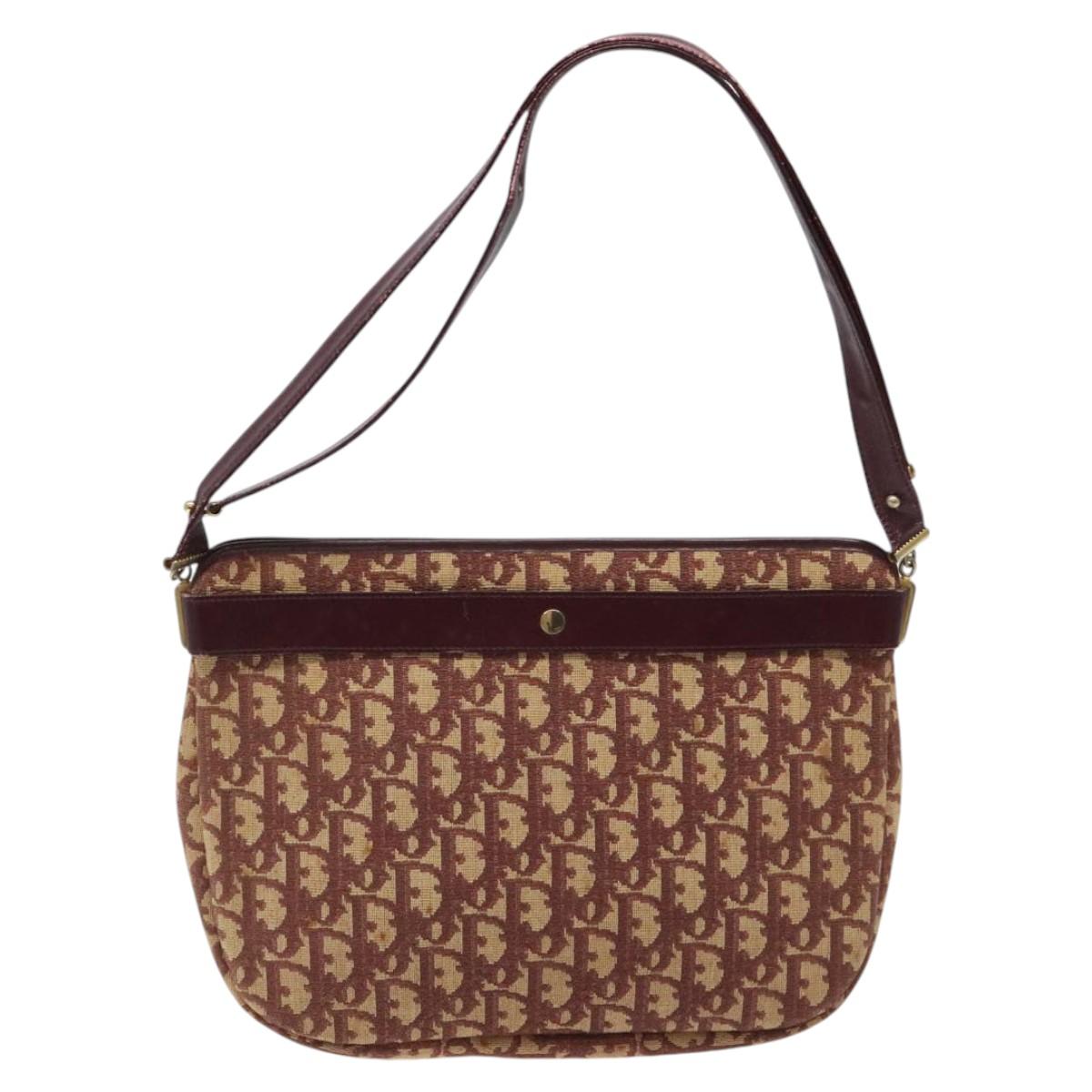 Christian Dior Trotter Canvas Shoulder Bag Red Gold Auth 121548