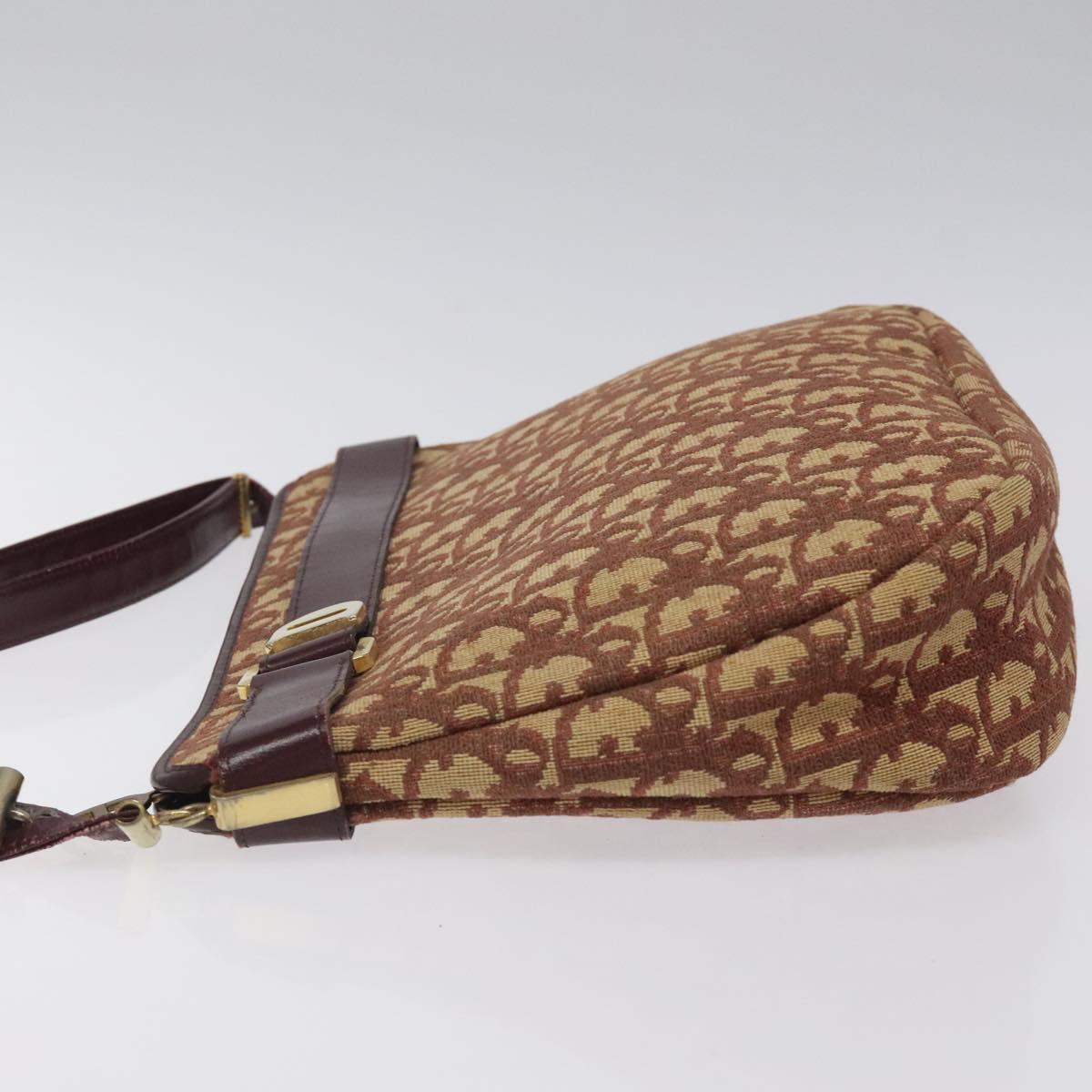 Christian Dior Trotter Canvas Shoulder Bag Red Gold Auth 121548
