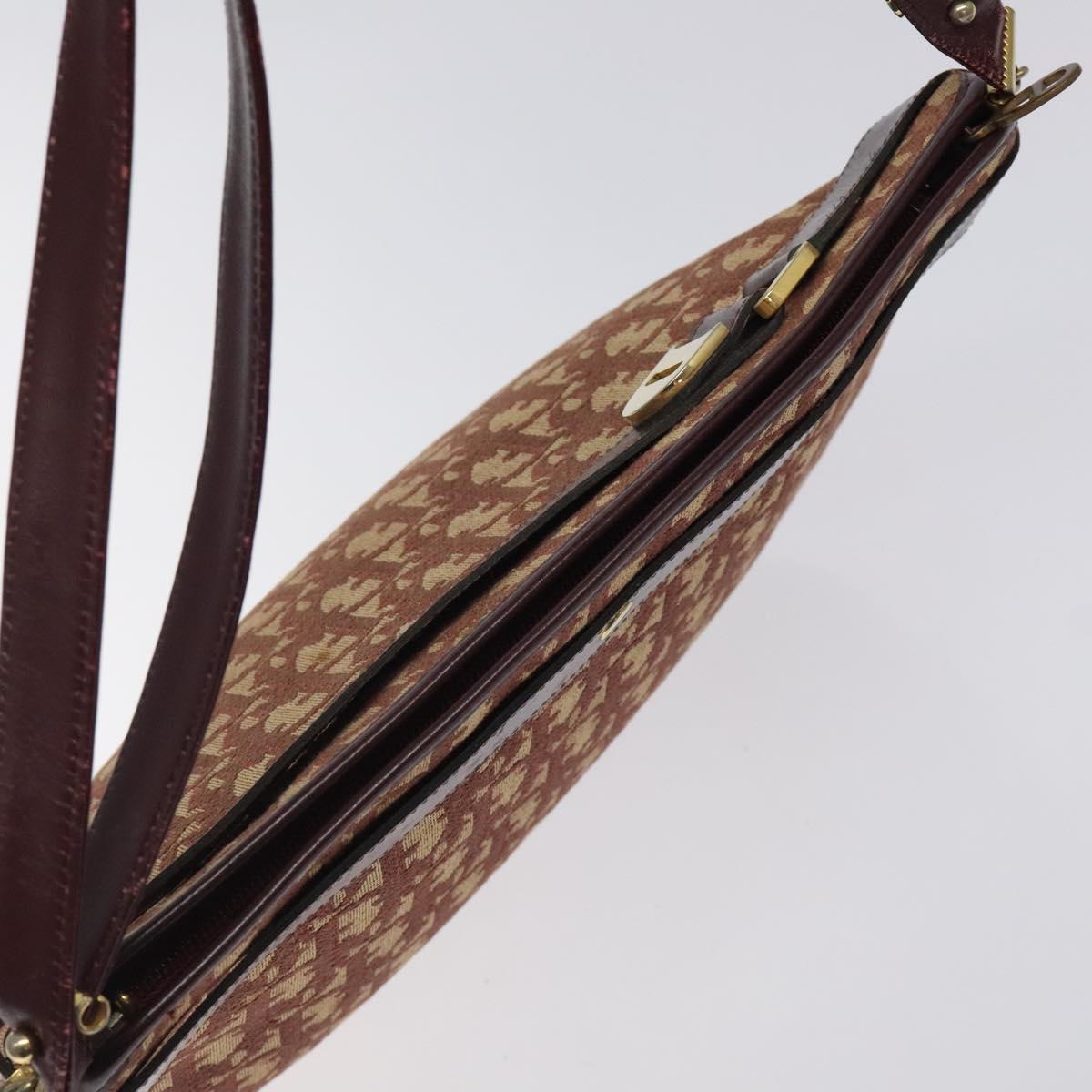 Christian Dior Trotter Canvas Shoulder Bag Red Gold Auth 121548