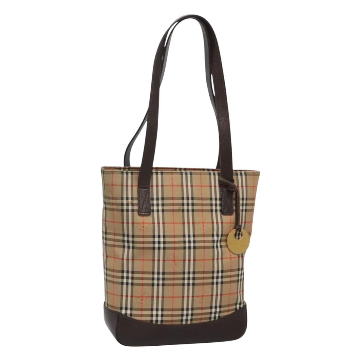 BURBERRY Nova Check Tote Bag Canvas Beige Gold Auth 121552