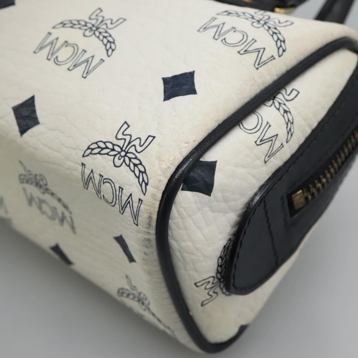 MCM Logogram Vicetos Hand Bag PVC Leather 2way White Gold Auth 121553