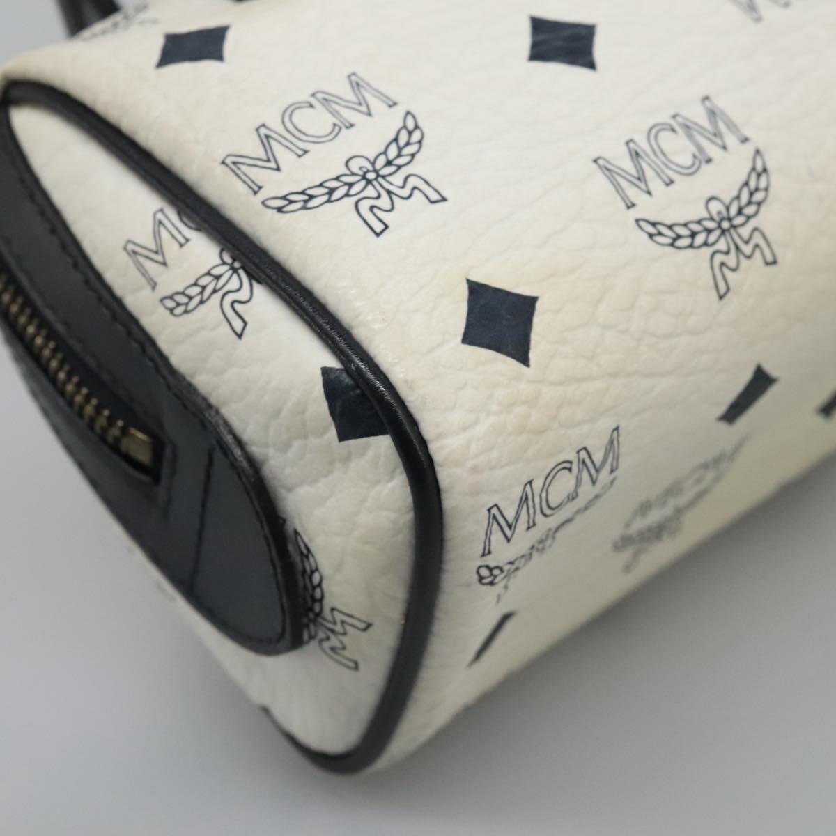 MCM Logogram Vicetos Hand Bag PVC Leather 2way White Gold Auth 121553