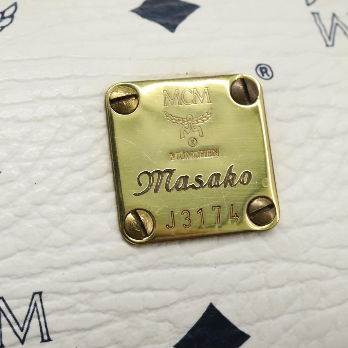 MCM Logogram Vicetos Hand Bag PVC Leather 2way White Gold Auth 121553