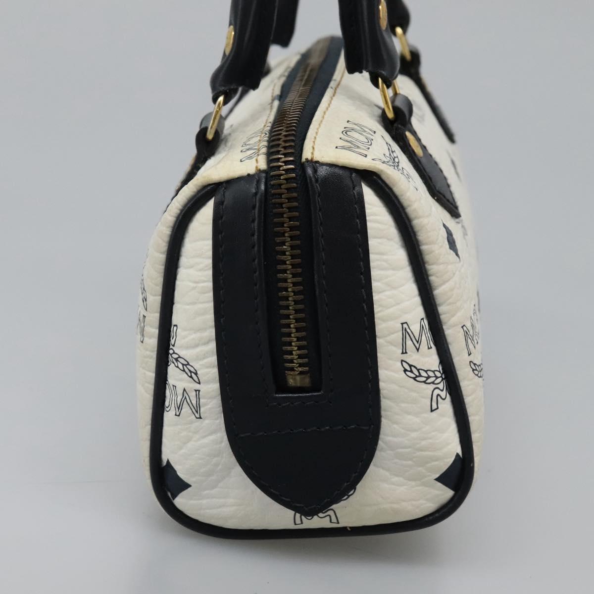 MCM Logogram Vicetos Hand Bag PVC Leather 2way White Gold Auth 121553