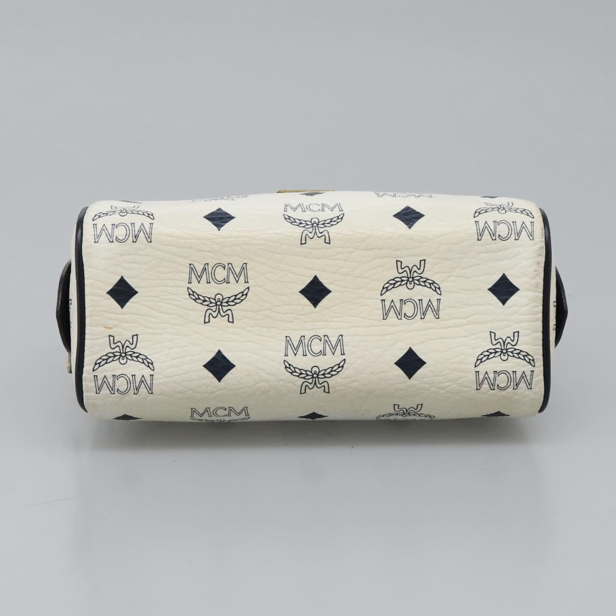 MCM Logogram Vicetos Hand Bag PVC Leather 2way White Gold Auth 121553