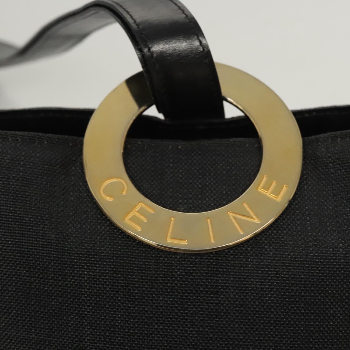 CELINE Shoulder Bag Canvas Black Gold Auth 121554