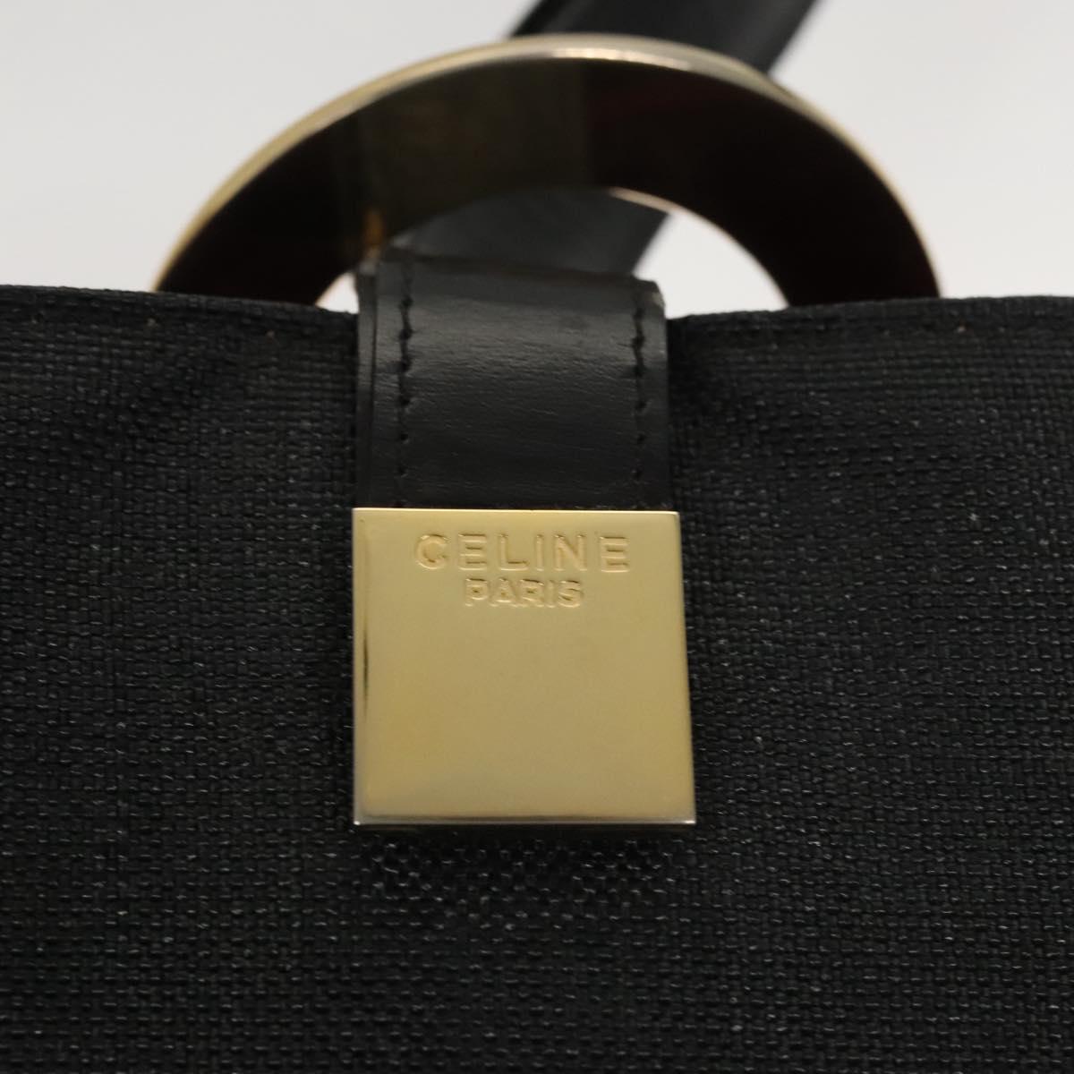 CELINE Shoulder Bag Canvas Black Gold Auth 121554