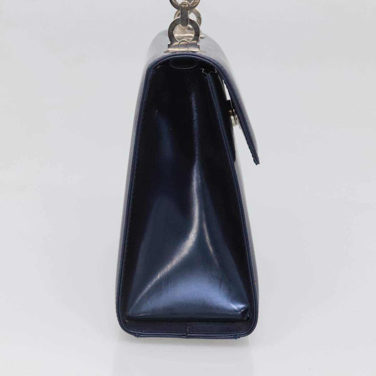 Salvatore Ferragamo Hand Bag Patent leather Blue Silver Auth 121557