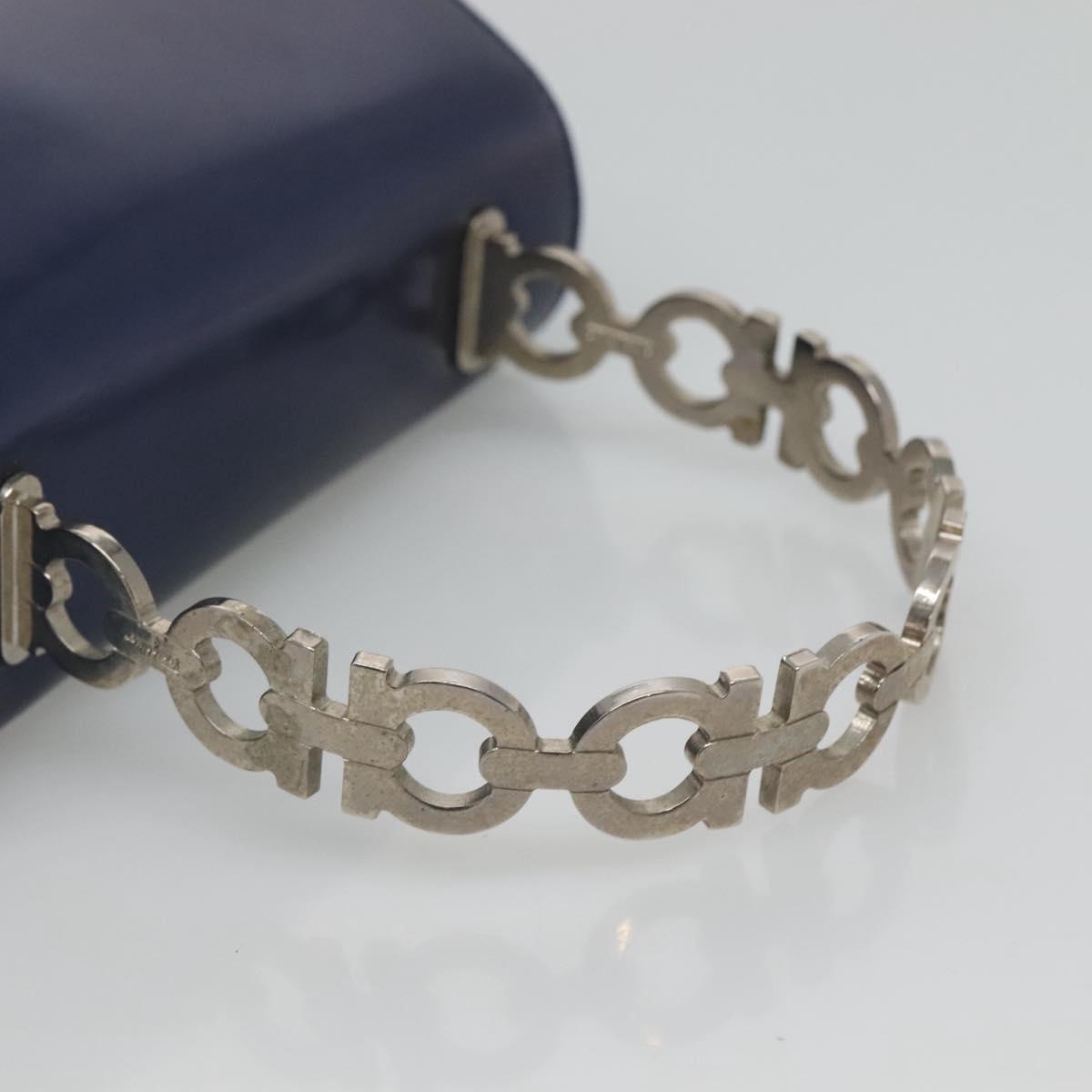 Salvatore Ferragamo Hand Bag Patent leather Blue Silver Auth 121557