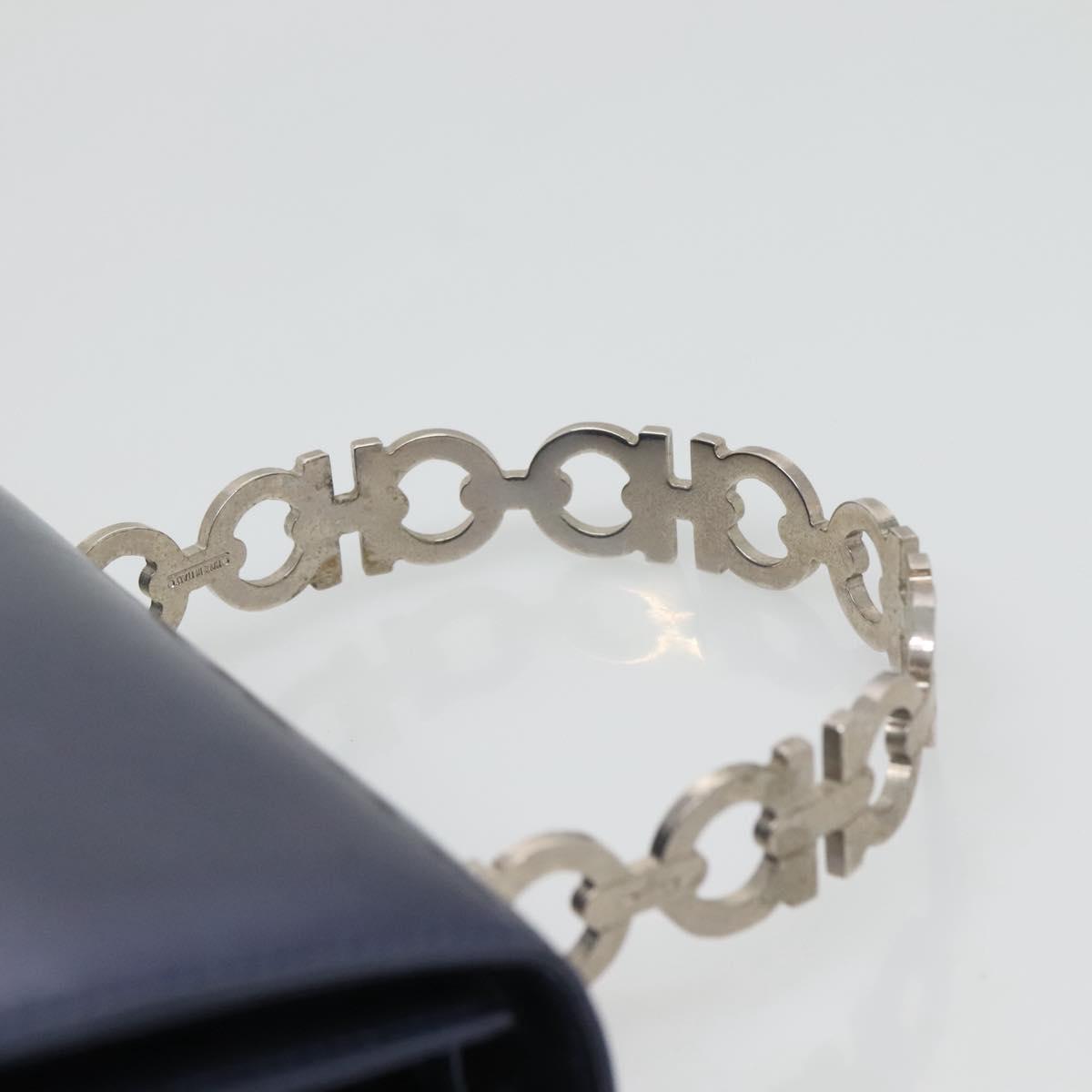 Salvatore Ferragamo Hand Bag Patent leather Blue Silver Auth 121557