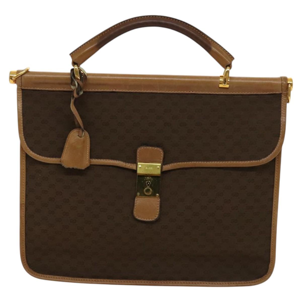 GUCCI Micro GG Canvas Hand Bag 2way Brown Gold Auth 121561