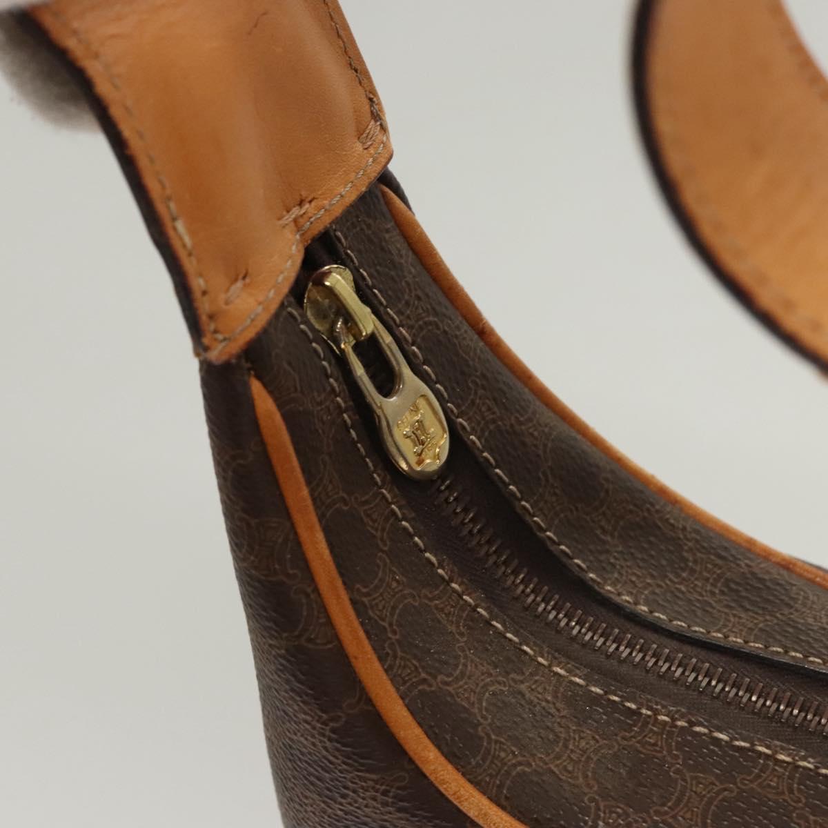 CELINE Macadam Canvas Shoulder Bag PVC Leather Brown Gold Auth 121564