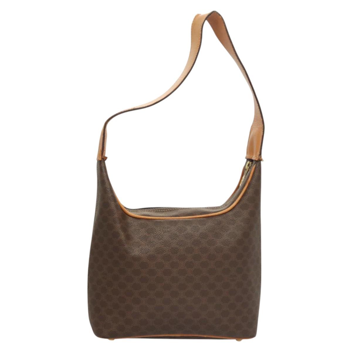 CELINE Macadam Canvas Shoulder Bag PVC Leather Brown Gold Auth 121564