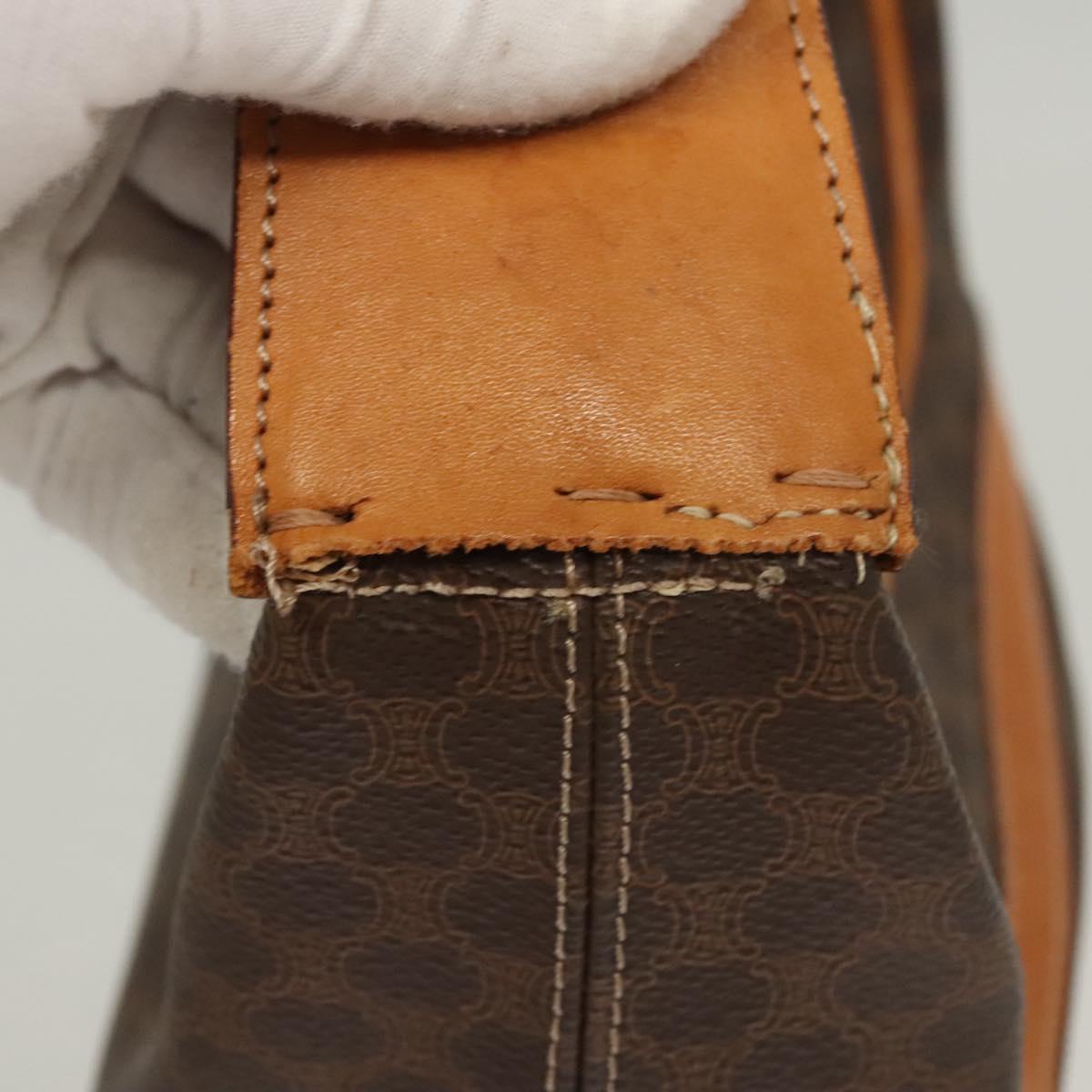 CELINE Macadam Canvas Shoulder Bag PVC Leather Brown Gold Auth 121564