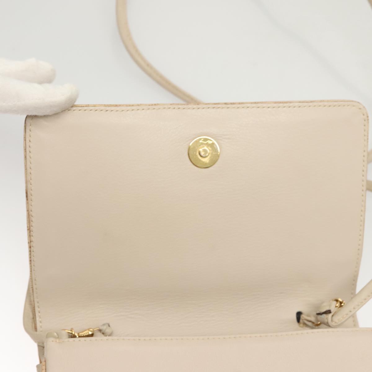 CELINE Shoulder Bag Leather Beige Gold Auth 121591