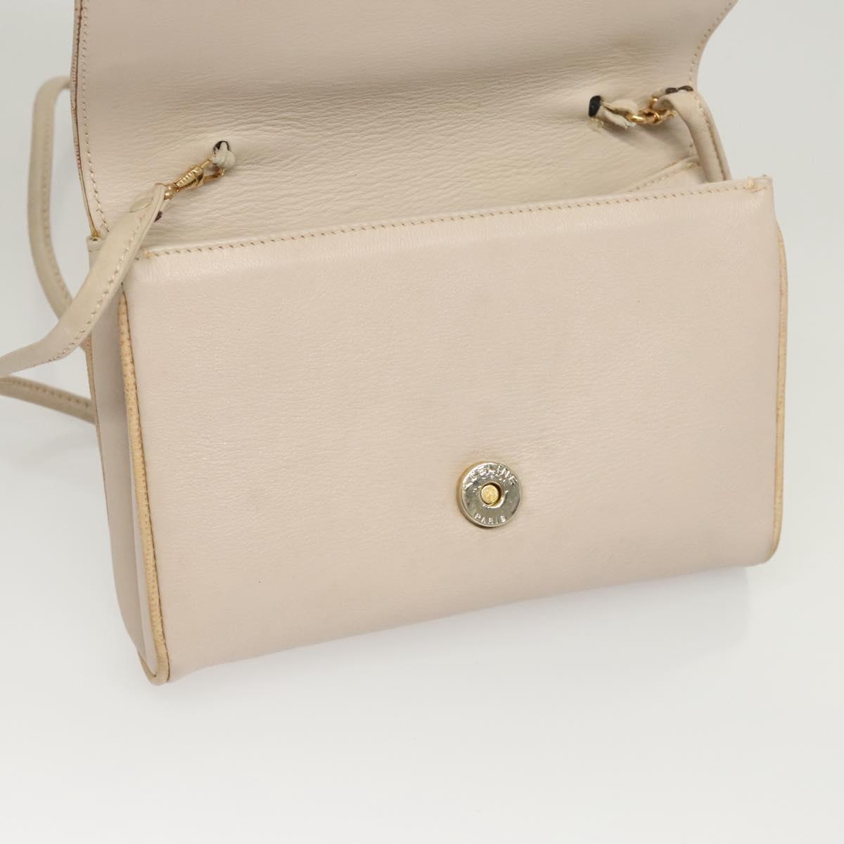 CELINE Shoulder Bag Leather Beige Gold Auth 121591