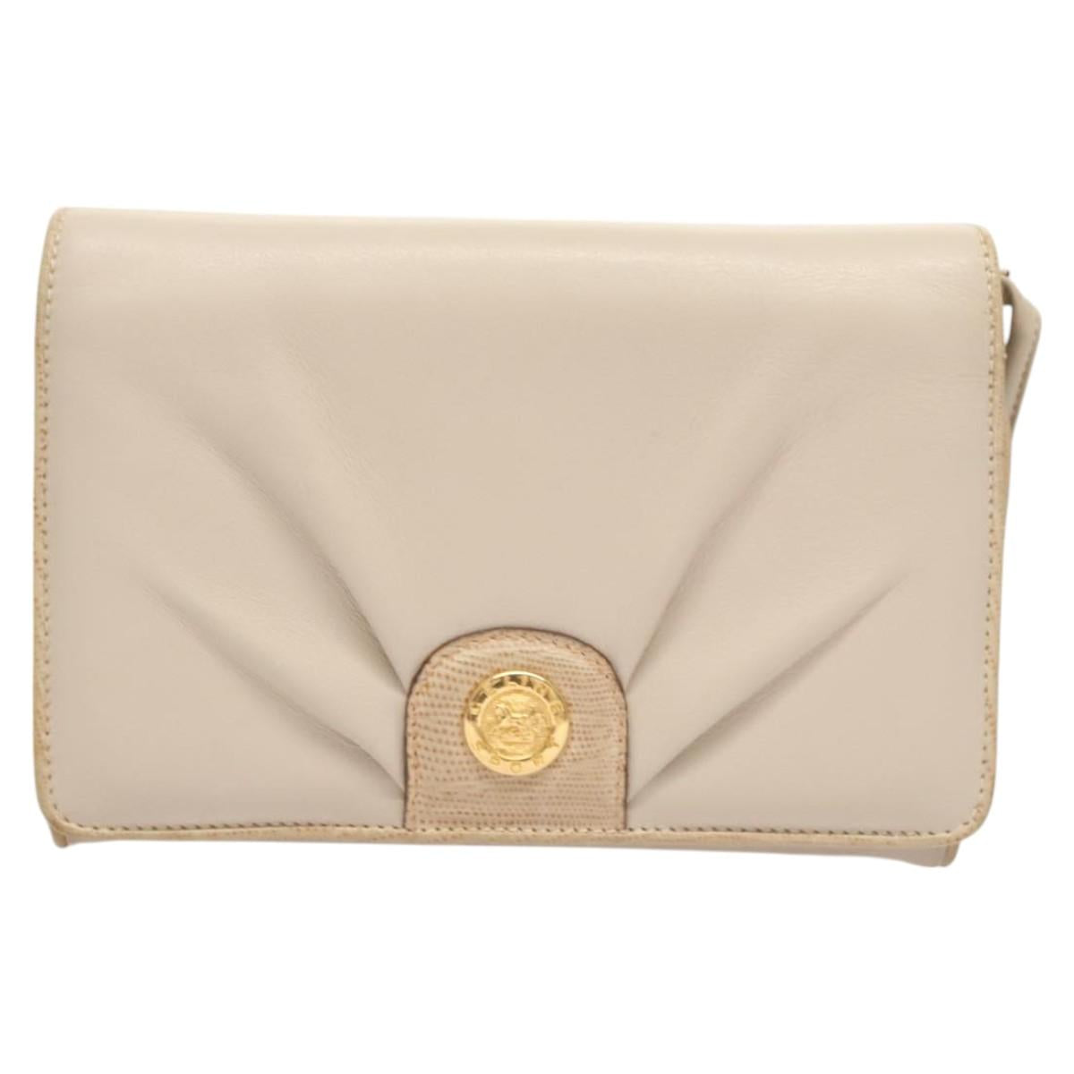 CELINE Shoulder Bag Leather Beige Gold Auth 121591