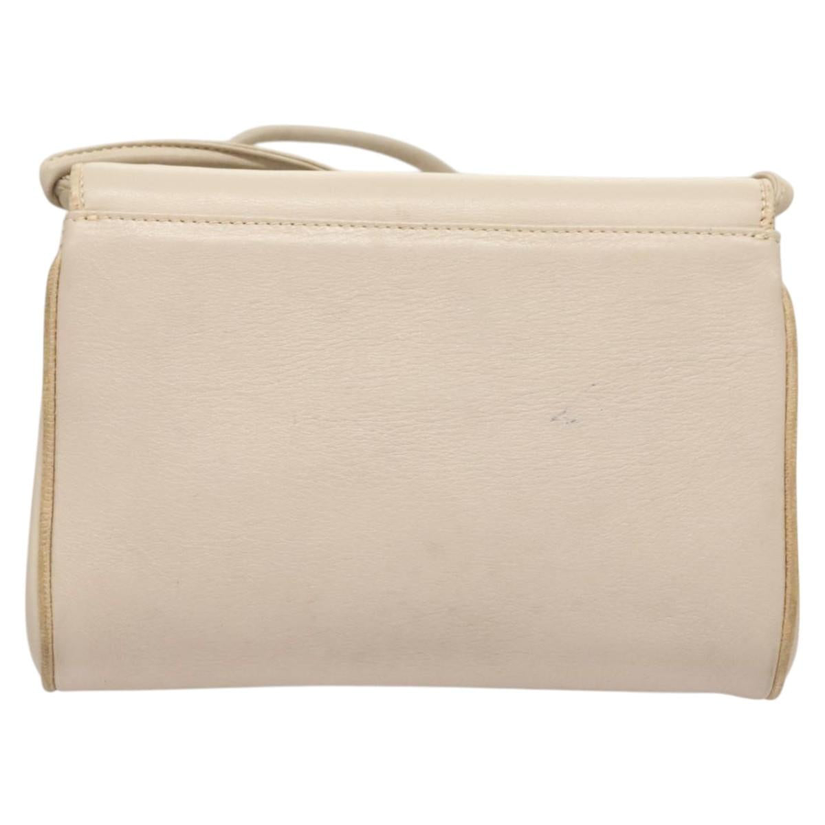 CELINE Shoulder Bag Leather Beige Gold Auth 121591