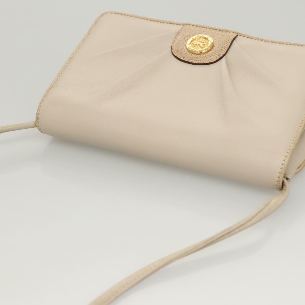 CELINE Shoulder Bag Leather Beige Gold Auth 121591