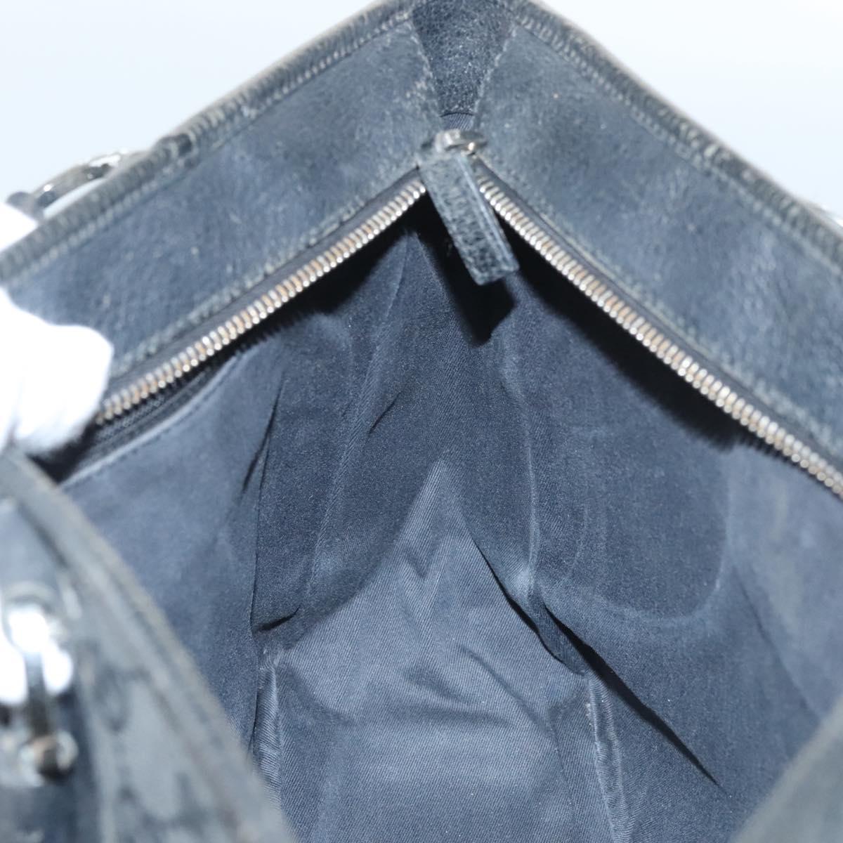 GUCCI GG Canvas Tote Bag Black Silver 113011 Auth 121593