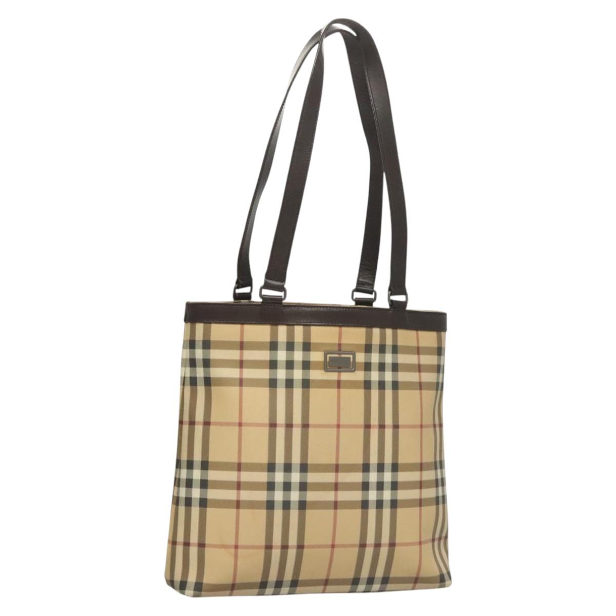 BURBERRY Nova Check Tote Bag PVC Beige Auth 121605
