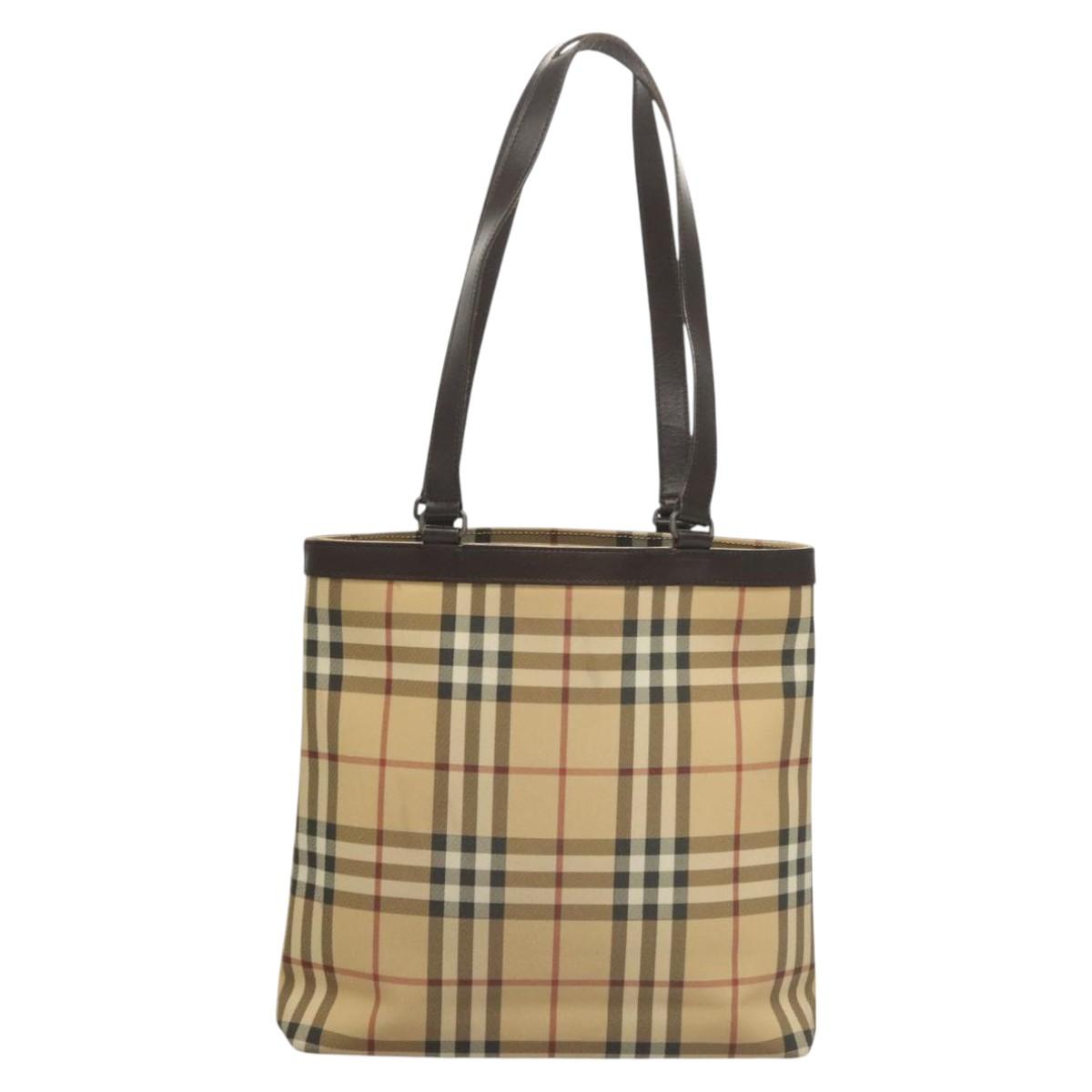 BURBERRY Nova Check Tote Bag PVC Beige Auth 121605