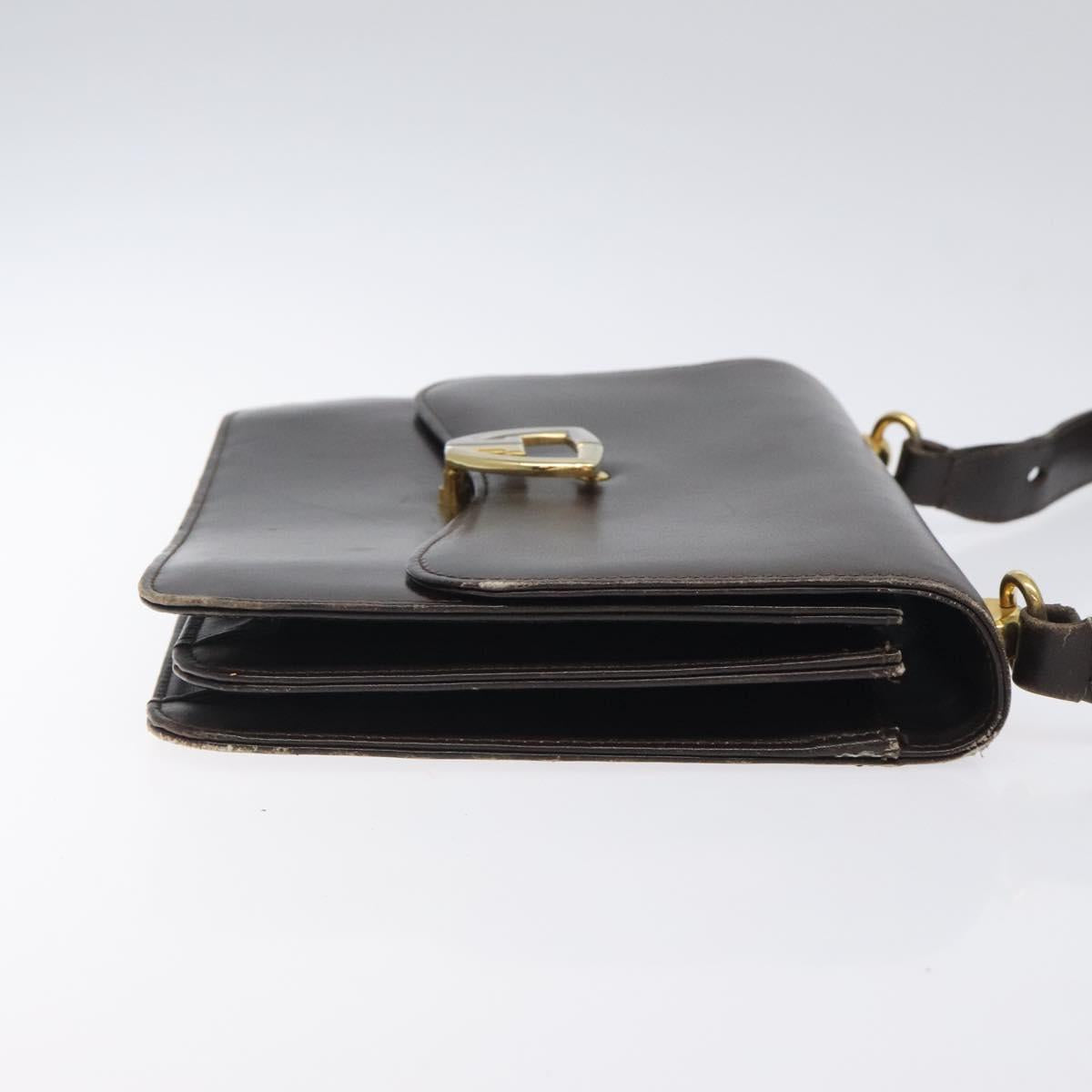 GUCCI Shoulder Bag Leather Brown Gold Auth 121613