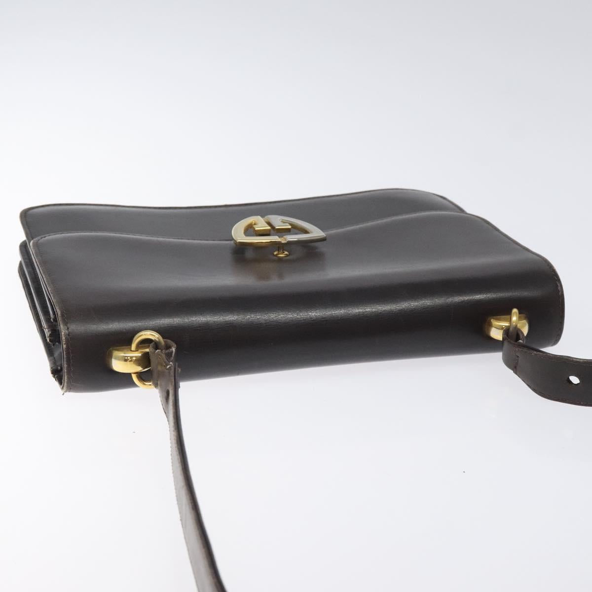 GUCCI Shoulder Bag Leather Brown Gold Auth 121613