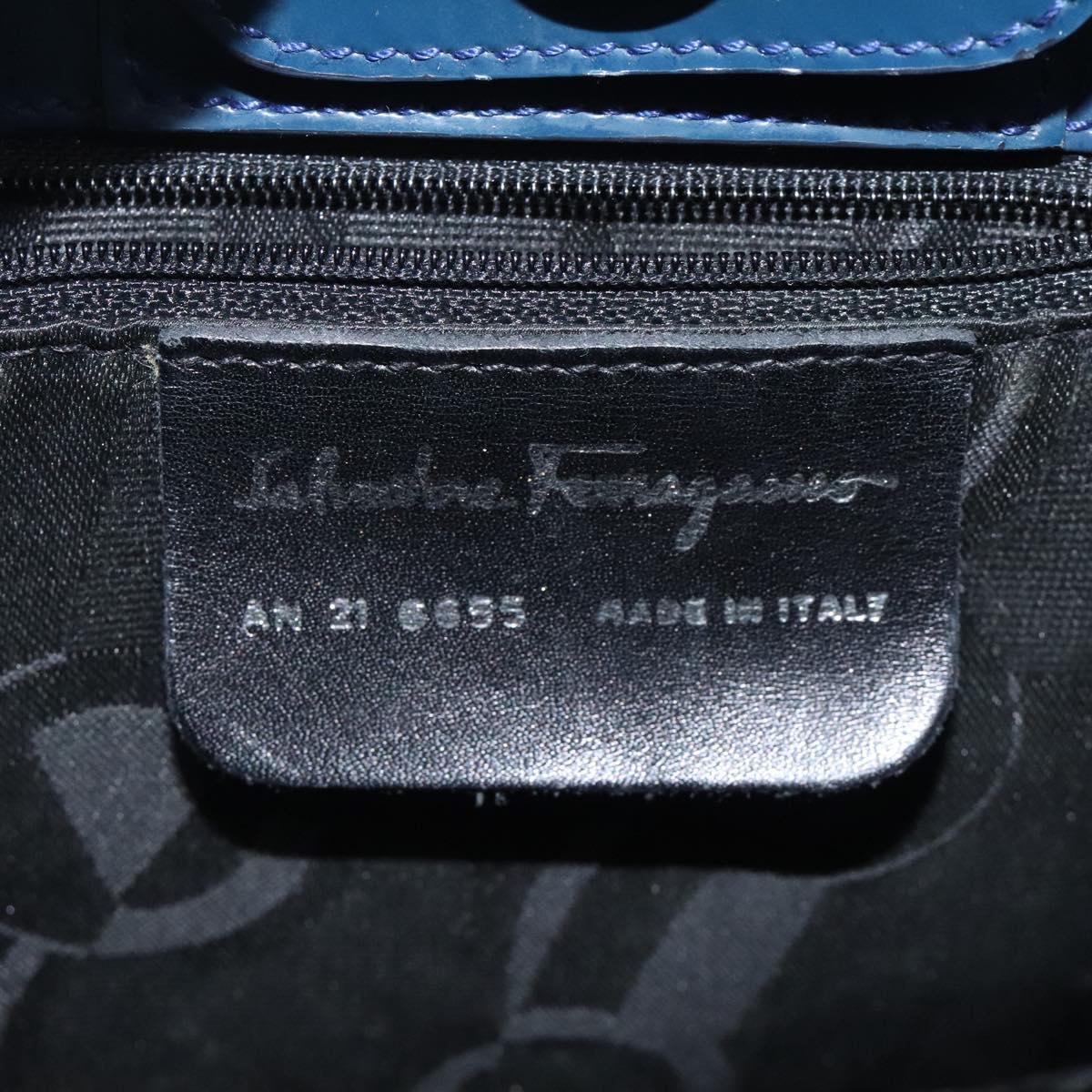 Salvatore Ferragamo Shoulder Bag Patent leather Blue Silver Auth 121614