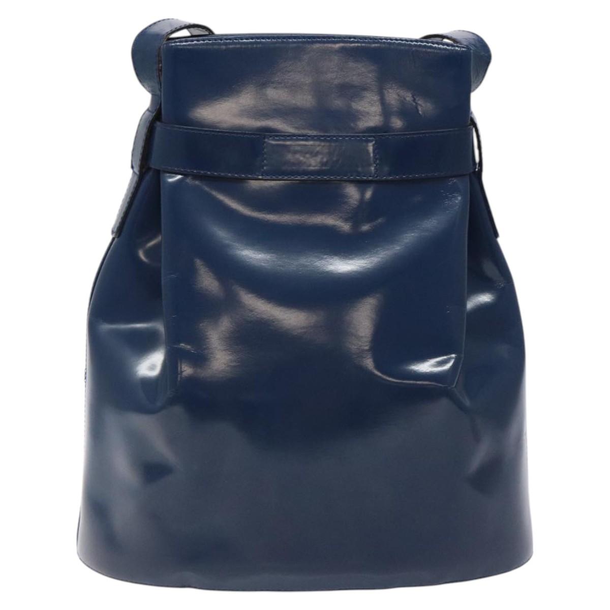 Salvatore Ferragamo Shoulder Bag Patent leather Blue Silver Auth 121614