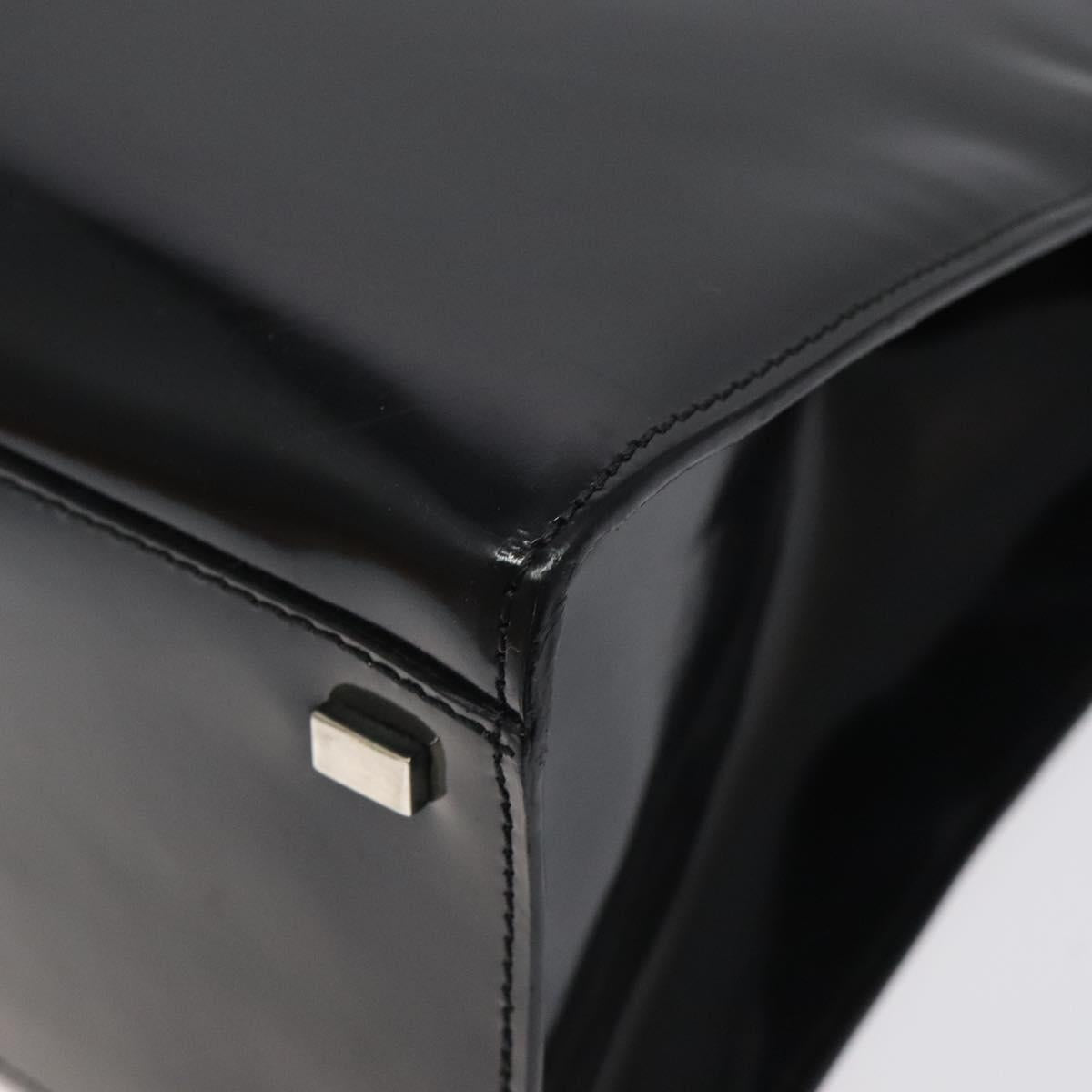 CELINE Hand Bag Enamel Black Silver Auth 121615