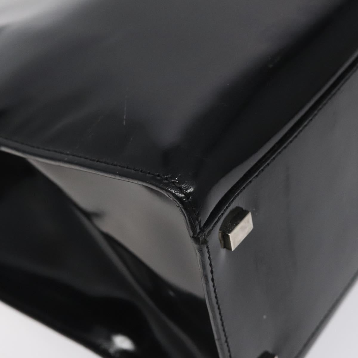 CELINE Hand Bag Enamel Black Silver Auth 121615