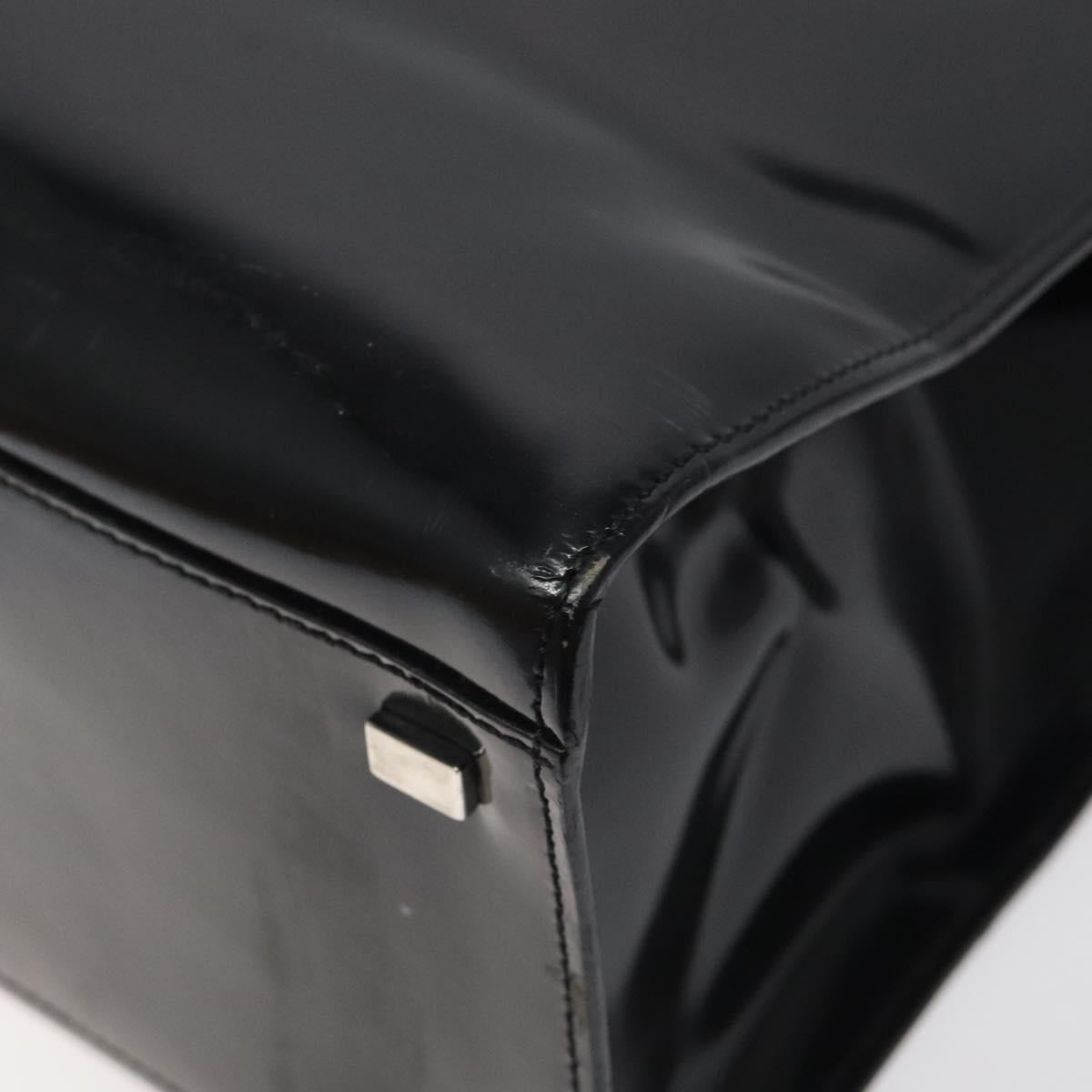 CELINE Hand Bag Enamel Black Silver Auth 121615